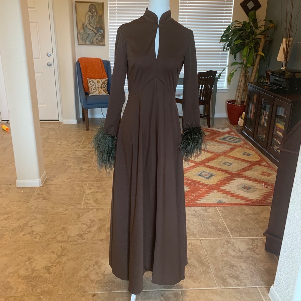 Brown Long-sleeve Maxi Dress